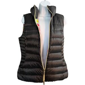 Lily Pulitzer Down Feather Puffer Vest Small Black Quilted Floral Inside Outdoor